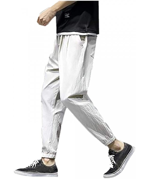 Men's Pants Casual Cotton Linen Trousers Loose-fit Beam Foot Beach Drawstring Pants with Pockets - Beige - CQ18W0XOCG2 $16.01...