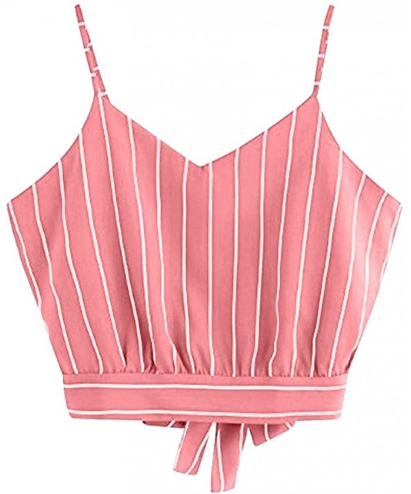 2020 Summer Womens Camisole Sleeveless Striped Button Camis Spaghetti Strappy Bowknot Crop Tank Tops Vests 1 Pink - CK18R6XCH...