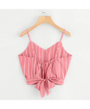 2020 Summer Womens Camisole Sleeveless Striped Button Camis Spaghetti Strappy Bowknot Crop Tank Tops Vests 1 Pink - CK18R6XCH...