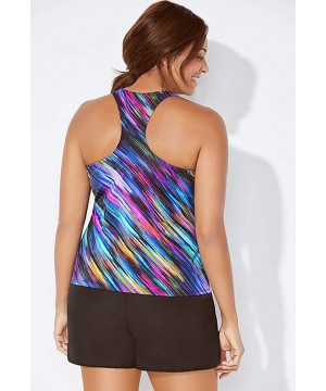 Women's Plus Size Chlorine Resistant Racerback Tankini Set with Cargo Short - Multi Diagonal - CY18LRH5U96 $40.54-Tankinis