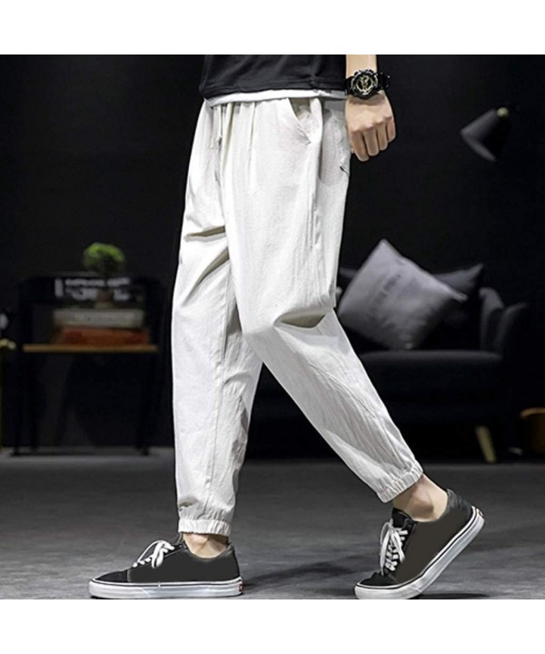 Men's Pants Casual Cotton Linen Trousers Loose-fit Beam Foot Beach Drawstring Pants with Pockets - Beige - CQ18W0XOCG2 $16.01...