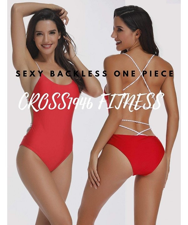 Sexy Womens Monokini Deep V One Piece Low Backless Ruched Cheeky Swimwear Swimsuits - 2 Red - C718LXUD295 $13.29-One-Pieces