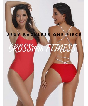 Sexy Womens Monokini Deep V One Piece Low Backless Ruched Cheeky Swimwear Swimsuits - 2 Red - C718LXUD295 $13.29-One-Pieces