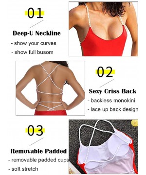 Sexy Womens Monokini Deep V One Piece Low Backless Ruched Cheeky Swimwear Swimsuits - 2 Red - C718LXUD295 $13.29-One-Pieces