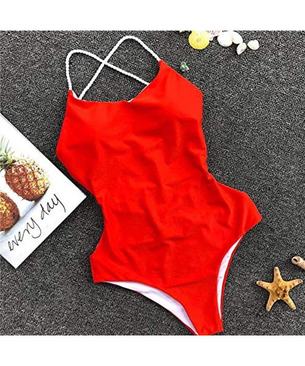 Sexy Womens Monokini Deep V One Piece Low Backless Ruched Cheeky Swimwear Swimsuits - 2 Red - C718LXUD295 $13.29-One-Pieces