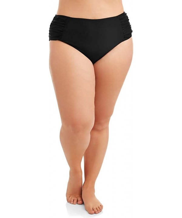 Women's Plus-Size Solid Black Ruched Side Tie Swimsuit Bottom - CY18ZAUWOD6 $8.98-Bottoms