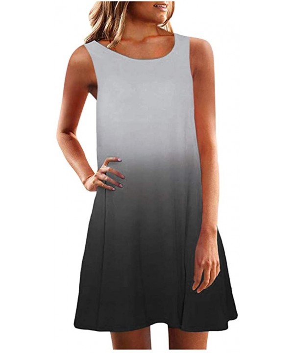 Women's Summer Sleeveless T Shirt Dress Summer Round Neck Casual Loose Fitting Gradient Swing Dresses Beach Cover up - Gray -...