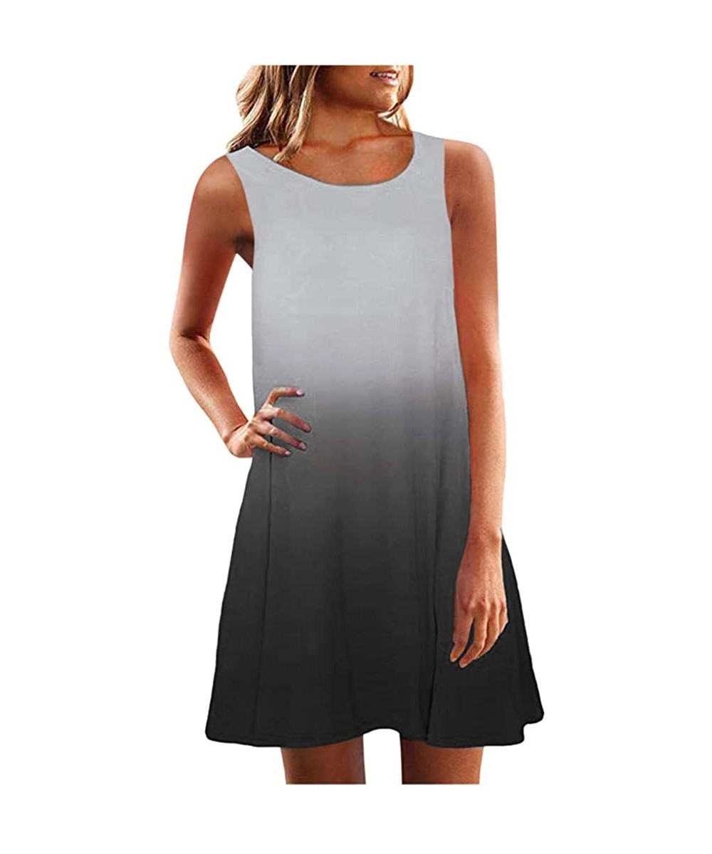 Women's Summer Sleeveless T Shirt Dress Summer Round Neck Casual Loose Fitting Gradient Swing Dresses Beach Cover up - Gray -...