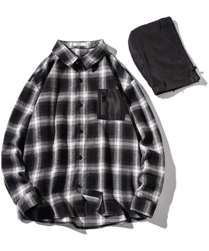 Men's Button Down Shirt Plus Size Fashion Plaid Long Sleeve Casual Removable Hoodie T-Shirts Cardigan Outwear - Black - CI18W...