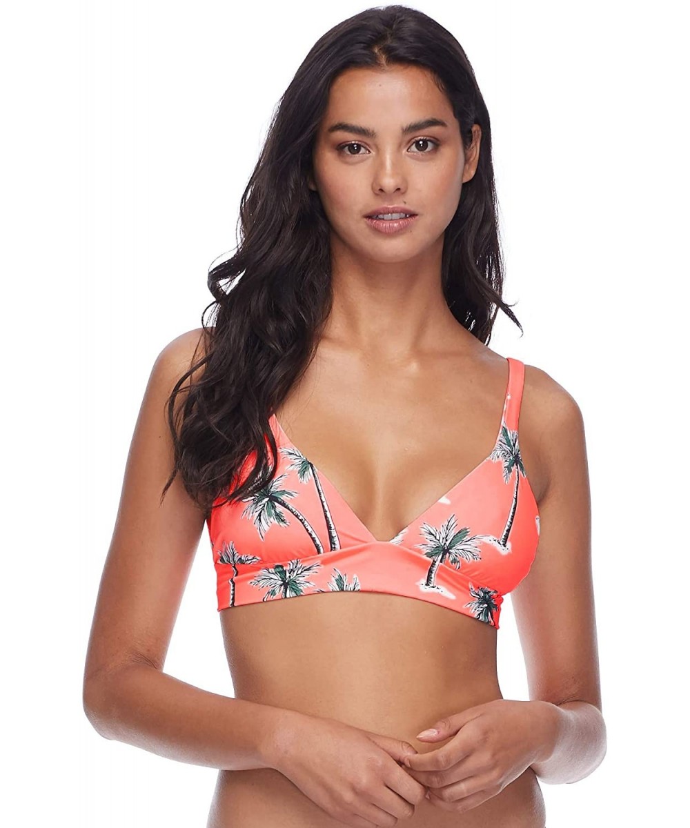 Women's Makayla Fixed Triangle Bikini Top Swimsuit - Blush Palm Print - C918ZQCEOZ9 $20.07-Tops