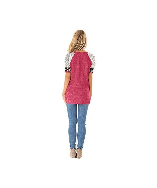 Women Short Sleeve Casual Comfy Leopard Stripe Sequin Tunics Loose Tops Blouse T Shirt - M-red - C6196ERE5TL $12.40-Tankinis