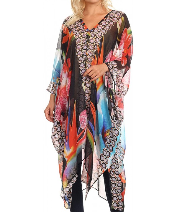 Livi Women's V Neck Beach Dress Cover up Caftan Top Loose with Rhinestone - Flbk32-black - CR18CY0NZSK $37.69-Cover-Ups