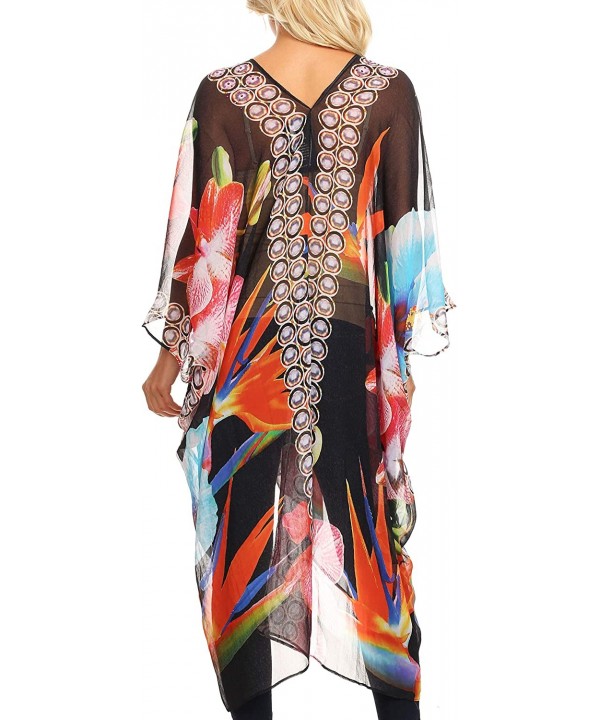 Livi Women's V Neck Beach Dress Cover up Caftan Top Loose with Rhinestone - Flbk32-black - CR18CY0NZSK $37.69-Cover-Ups