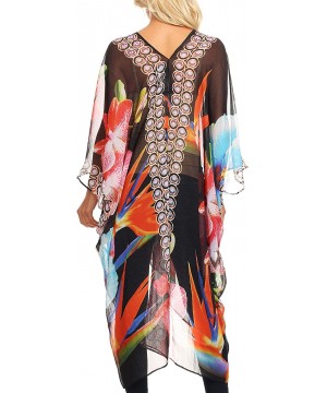 Livi Women's V Neck Beach Dress Cover up Caftan Top Loose with Rhinestone - Flbk32-black - CR18CY0NZSK $37.69-Cover-Ups