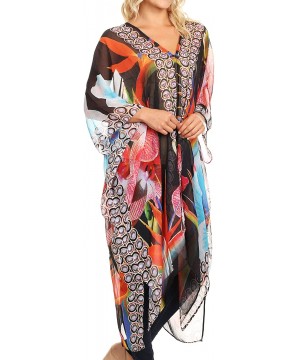 Livi Women's V Neck Beach Dress Cover up Caftan Top Loose with Rhinestone - Flbk32-black - CR18CY0NZSK $37.69-Cover-Ups