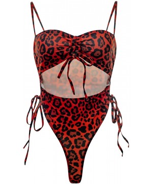 Womens Sexy High Waist One Piece Swimsuit Tummy Control Swimwear - Leopard 2 - CH195XRAQAQ $24.43-Sets