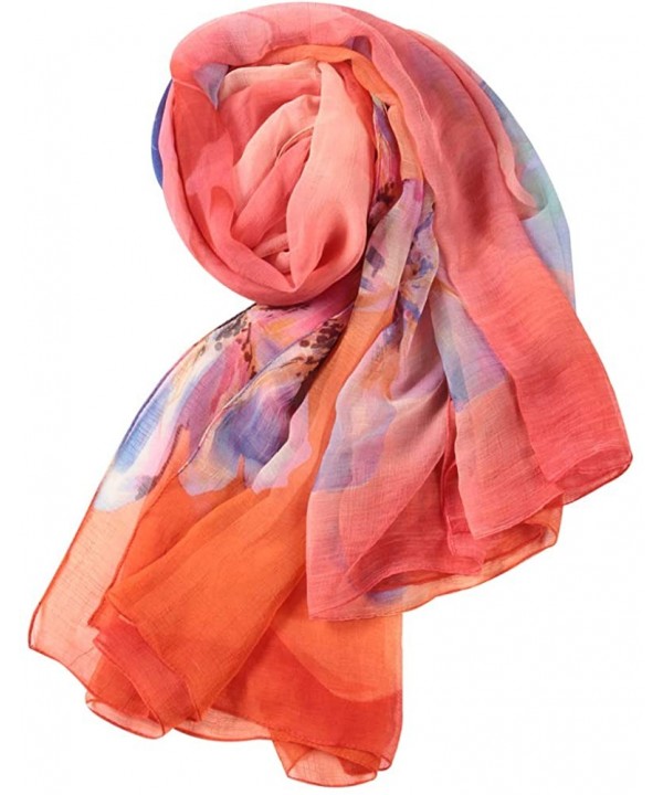 Large Floral Scarves Shawls for Women Lightweight Fashion Flowy Scarf Thin Scarf Headwrap - 00 Orange Red - CB18W6OIM6K $14.2...