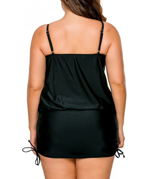 Women's Retro Bathing Suit Spaghetti Strap Tankini Swim Top with Adjustable Drawstrings - Black - C0188WIHMZX $19.90-One-Pieces