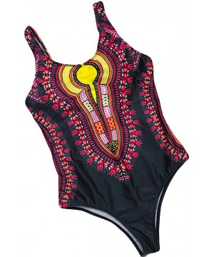 Women One Piece Swimsuit African Print Monokini Bikini Beach Swimwear Bathing Suit Jumpsuit for Women Plus Size Pink - CA193A...