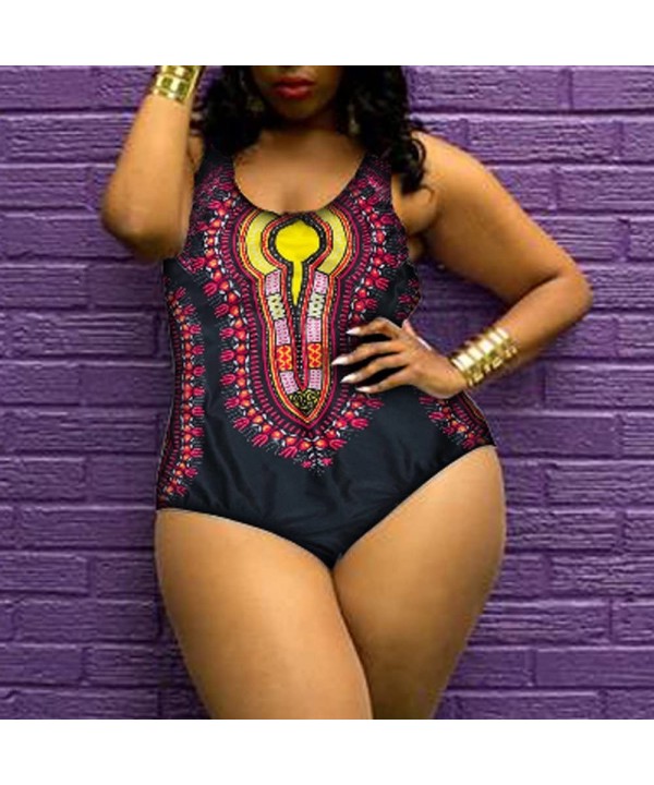 Women One Piece Swimsuit African Print Monokini Bikini Beach Swimwear Bathing Suit Jumpsuit for Women Plus Size Pink - CA193A...