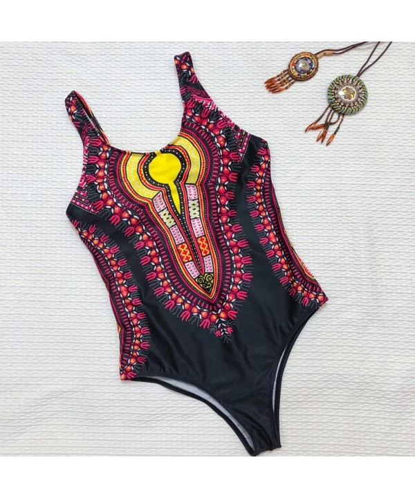 Women One Piece Swimsuit African Print Monokini Bikini Beach Swimwear Bathing Suit Jumpsuit for Women Plus Size Pink - CA193A...