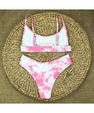 Women High Waisted Bikini Set Tie-dye Top with Panty Two Piece Bikini Swimsuit - Pink - CY199MUWYRX $16.76-Sets