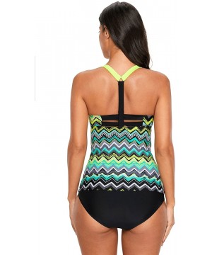 Swimsuits for Women│Vibrant Ethnic Print Two Piece Tankini Set│Bathing Suits Sports Swimwear - Green-410603-9 - CF18XEQQ0N6 $...