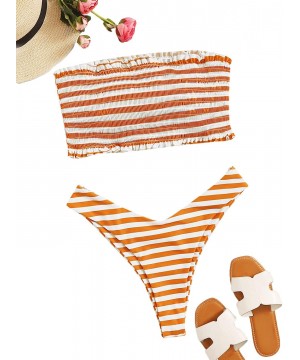 Womens 2 Pieces Bandeau Bikini Swimsuits Off Shoulder High Waist Bathing Suit - Orange - C7196075XL5 $20.47-Sets