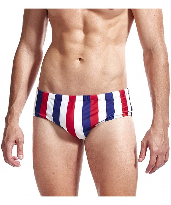 Men's Swim Briefs Bikini Swimwear Sexy Swimsuit Swimming Short Quick Dry with Drawstring for Men - B-white Red Blue Stripe - ...