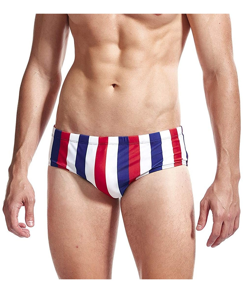 Men's Swim Briefs Bikini Swimwear Sexy Swimsuit Swimming Short Quick Dry with Drawstring for Men - B-white Red Blue Stripe - ...