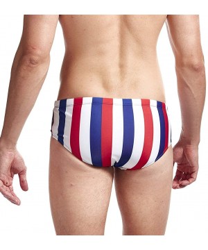 Men's Swim Briefs Bikini Swimwear Sexy Swimsuit Swimming Short Quick Dry with Drawstring for Men - B-white Red Blue Stripe - ...