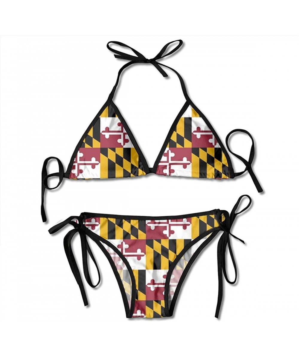 Maryland Flag Padded Push Up Bikini Set Two Piece Swimsuit Beach Bathing Suits for Women Girls Sexy - C2199E64MLL $17.66-Sets