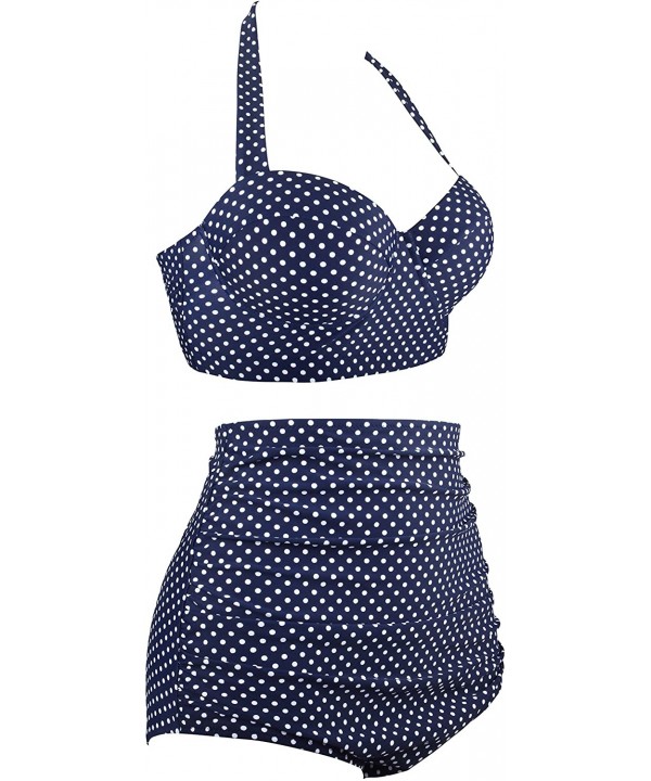 Women Vintage Two Piece Swimsuits High Waisted Bathing Suits with Underwired Top - Halter Navy Polka Dot - CX1965KYWK5 $31.35...