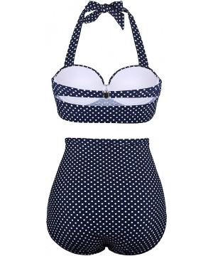 Women Vintage Two Piece Swimsuits High Waisted Bathing Suits with Underwired Top - Halter Navy Polka Dot - CX1965KYWK5 $31.35...