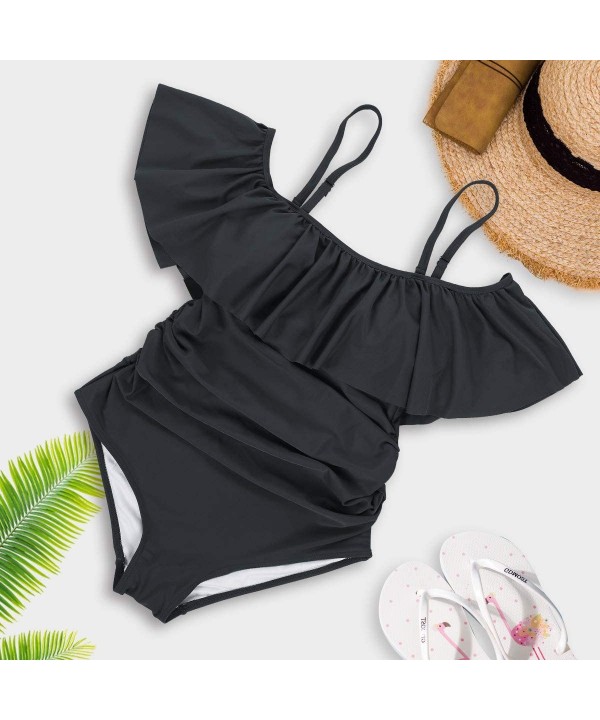 Women One Piece Maternity Swimsuits Plus Size Maternity Swimwear Ruffle Off Shoulder Pregnancy Bathing Suit - Charcoal Black ...