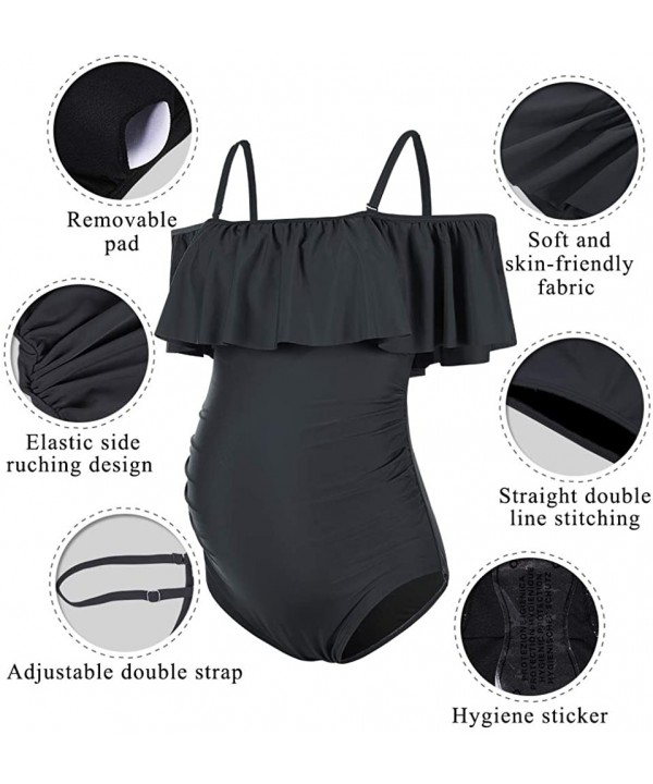 Women One Piece Maternity Swimsuits Plus Size Maternity Swimwear Ruffle Off Shoulder Pregnancy Bathing Suit - Charcoal Black ...