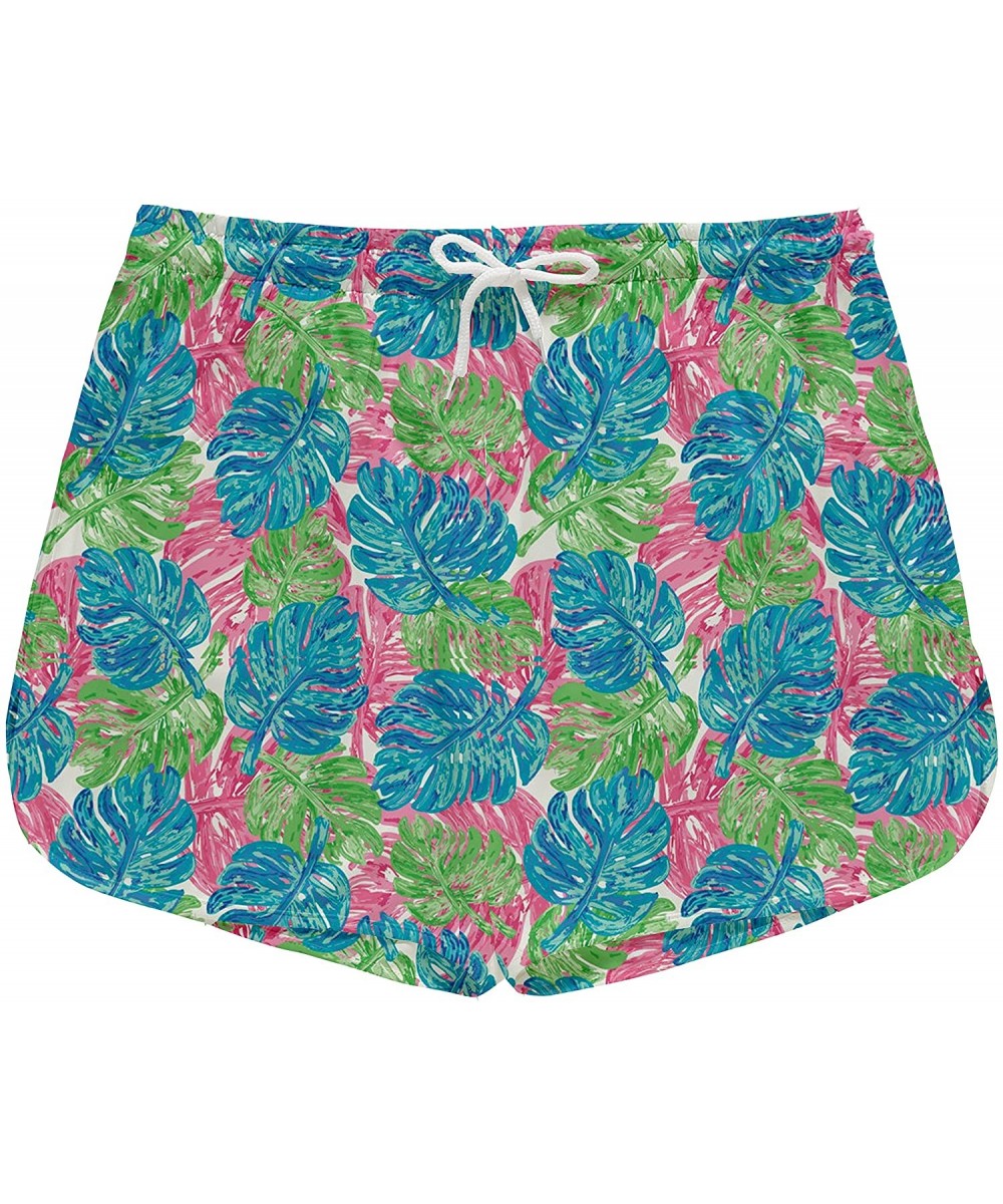 Women Summer Floral Printed Beach Shorts - Blue Leaves - C6190OSORWT $13.73-Board Shorts