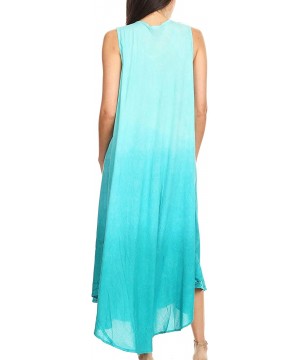 Irene Women's Casual Tie-dye Maxi Summer Sleeveless Loose Fit Tank Dress - Mint - OS - CQ18QZQG60W $26.82-Cover-Ups