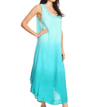 Irene Women's Casual Tie-dye Maxi Summer Sleeveless Loose Fit Tank Dress - Mint - OS - CQ18QZQG60W $26.82-Cover-Ups