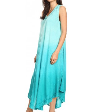 Irene Women's Casual Tie-dye Maxi Summer Sleeveless Loose Fit Tank Dress - Mint - OS - CQ18QZQG60W $26.82-Cover-Ups