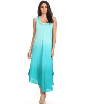 Irene Women's Casual Tie-dye Maxi Summer Sleeveless Loose Fit Tank Dress - Mint - OS - CQ18QZQG60W $26.82-Cover-Ups