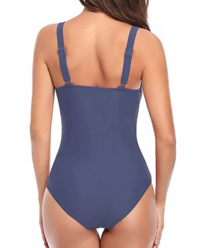 Women Vintage One Piece Ruched Swimsuits Tummy Control Bathing Suits - Blue - CD18YYO0RI5 $30.36-One-Pieces