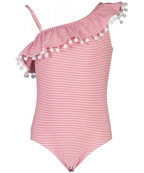 One Shoulder Frill Swimsuit - Red and White Stripe - CY192EC9Z2Y $42.69-One-Pieces