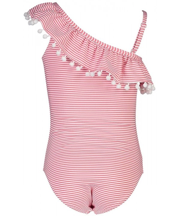 One Shoulder Frill Swimsuit - Red and White Stripe - CY192EC9Z2Y $42.69-One-Pieces