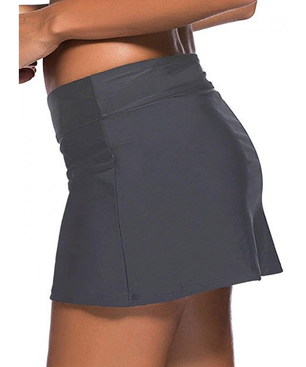 Women's Solid Swim Skirt Ruching Waistband Side Slit Skirted Bikini Bottom Swimdress - Grey-2 - CG18TMSLXAM $18.98-Tankinis