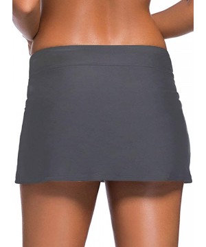 Women's Solid Swim Skirt Ruching Waistband Side Slit Skirted Bikini Bottom Swimdress - Grey-2 - CG18TMSLXAM $18.98-Tankinis