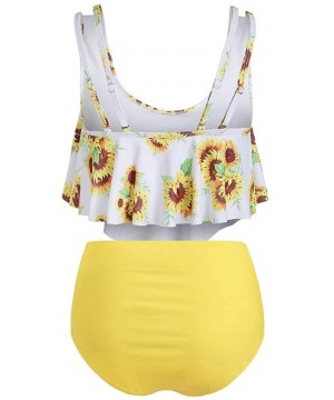 Women's Swimwear Split Two-Piece Swimsuit Top Ruffle Print High Waist Bottom Bikini Set - B-yellow - C918U22ROZD $15.38-Tankinis