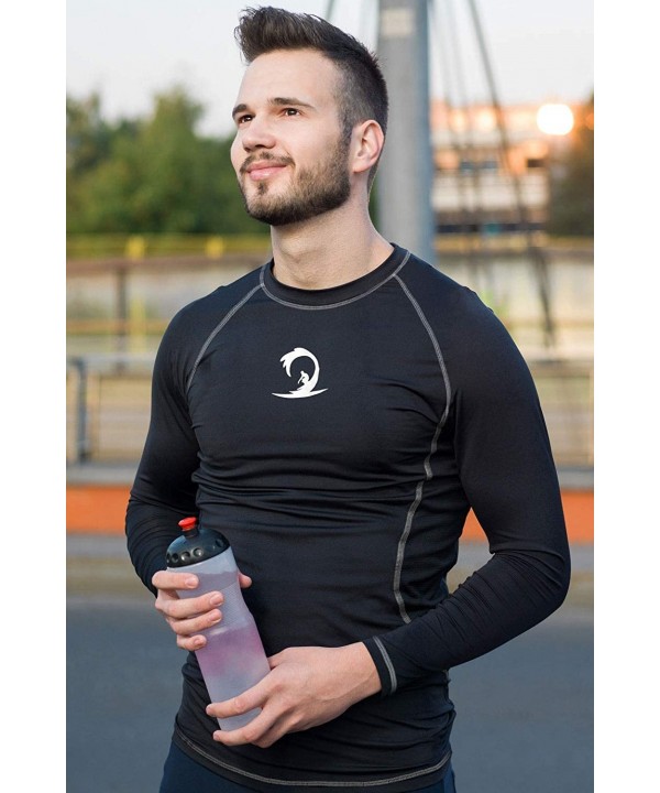 Men's Long Sleeve Rashguard Sun Shirt UV Protect Athletic Shirts UPF 50 - Black/Gray - CY18MD5U7AT $15.05-Rash Guards