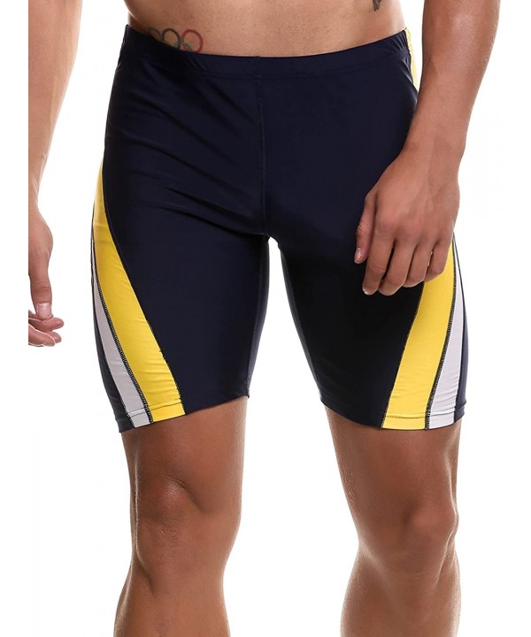 Men`s Compression Swimwear Rapid Swim Splice Quick Dry Jammer Swimsuit 30-40 Size - Navy/Gold - C517YEO6MYT $20.16-Racing