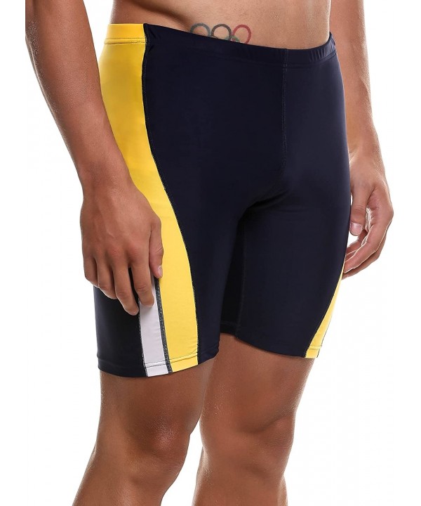 Men`s Compression Swimwear Rapid Swim Splice Quick Dry Jammer Swimsuit 30-40 Size - Navy/Gold - C517YEO6MYT $20.16-Racing